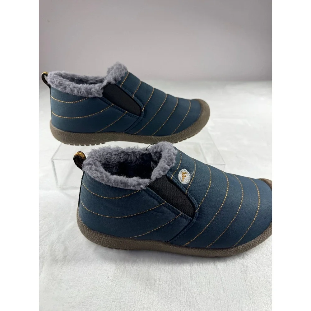 Fujeak Waterproof Snow Shoes‎ Women's 5.5  36 Blue Fur Lined Slip-On Winter